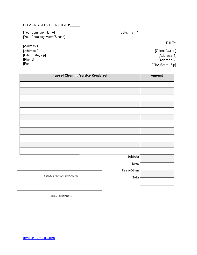 Cleaning Service Invoice Word main image