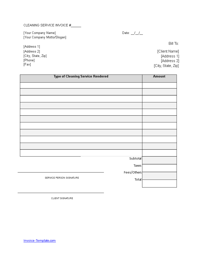 cleaning service invoice word voorbeeld afbeelding 