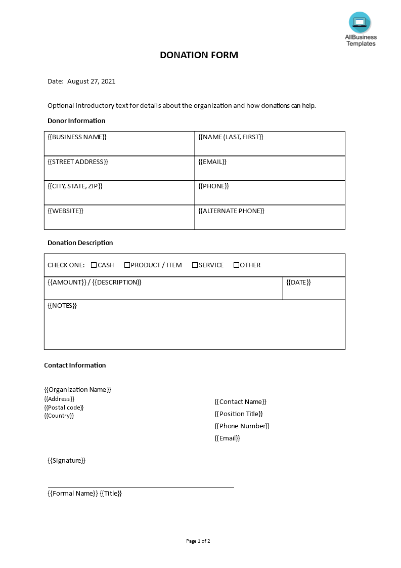 donation form template template