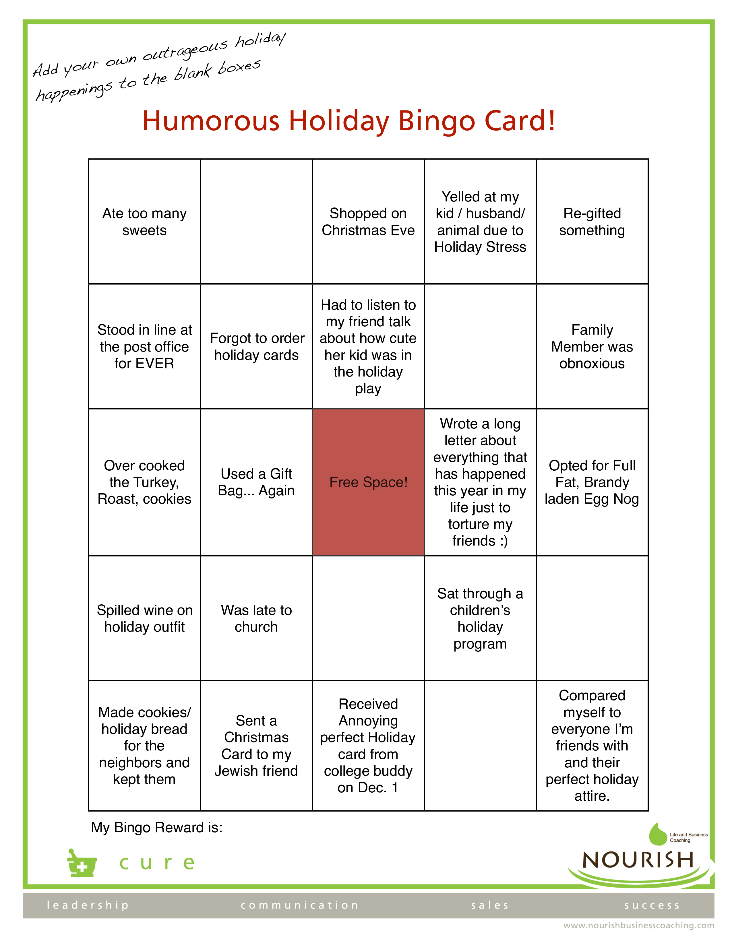 printable bingo holiday card template