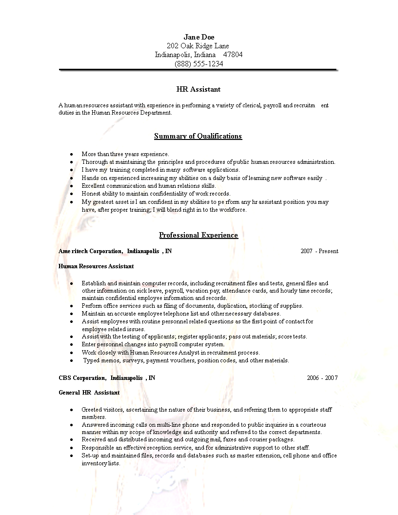 hr assistant resume3 template