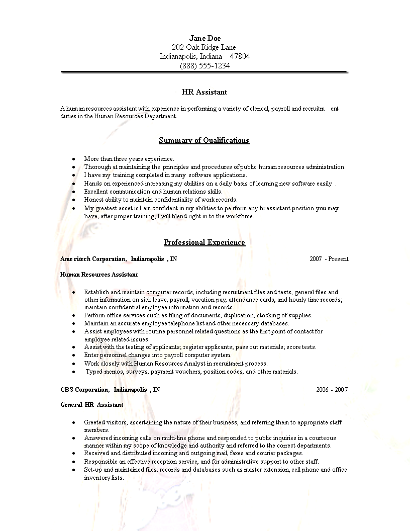 hr assistant resume3 voorbeeld afbeelding 