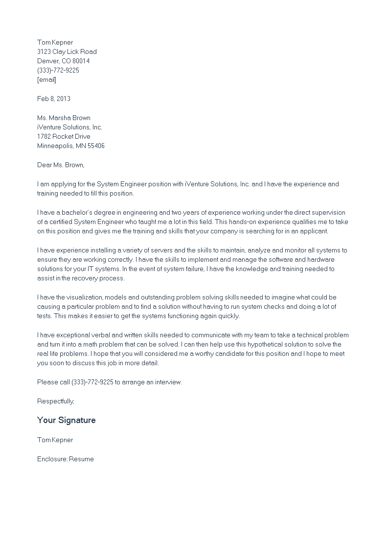 cover letter engineer template