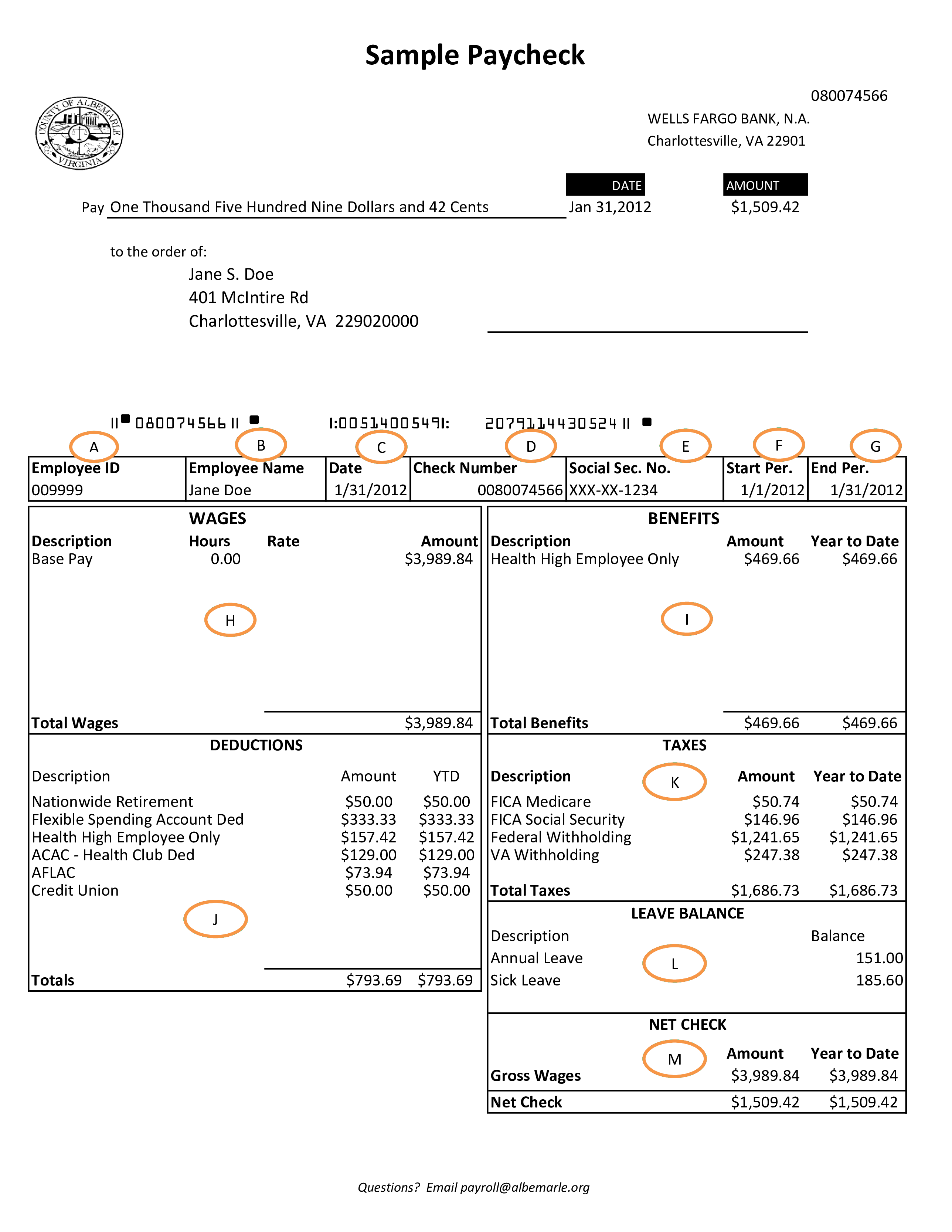 Wells Fargo Bank Payroll Check main image