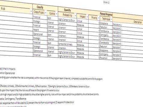 Risk Management Log Matrix Template 模板