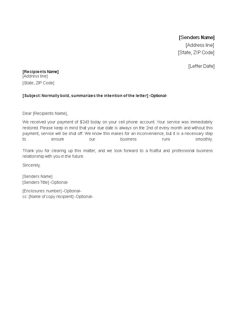 payment received acknowledgement letter voorbeeld afbeelding 