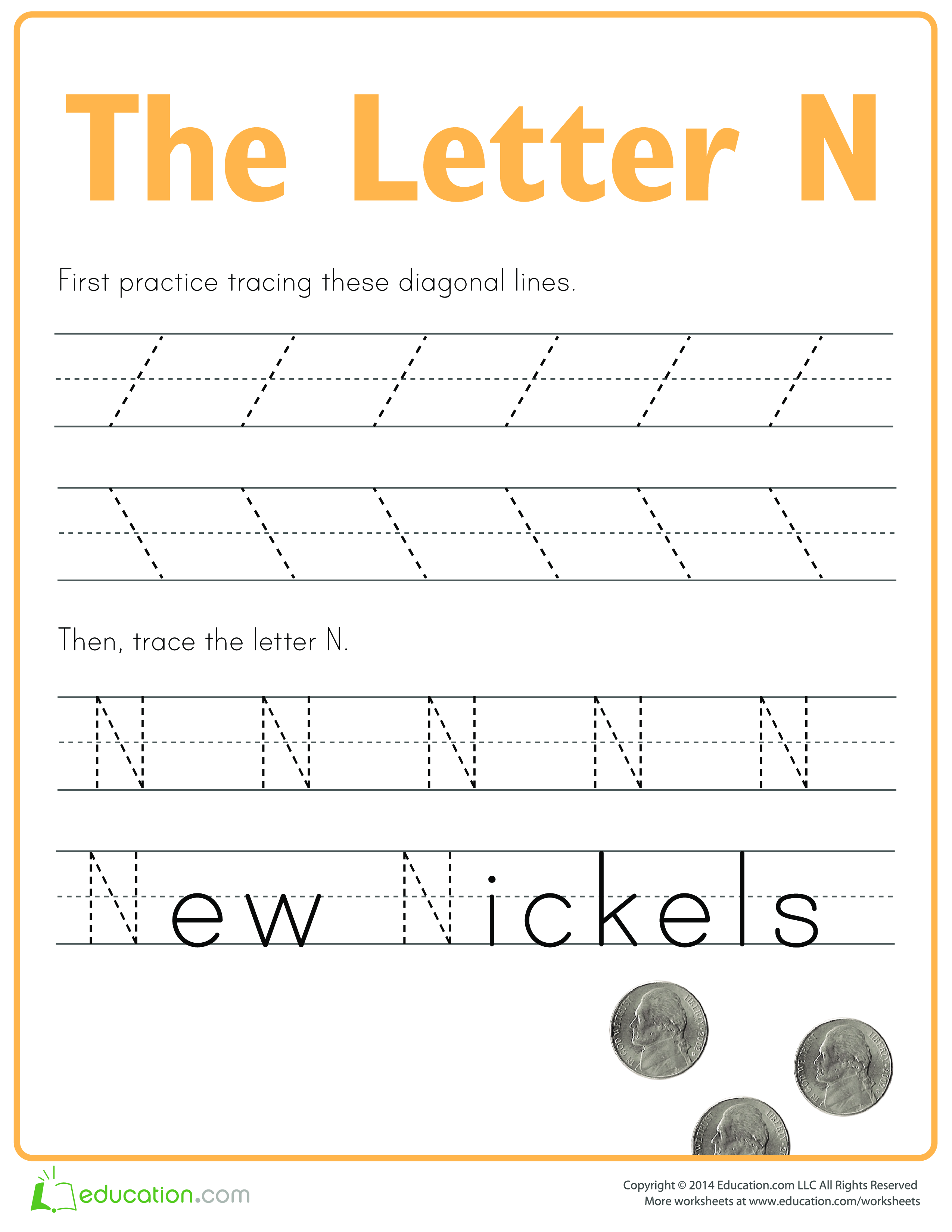 practice to write letter n template