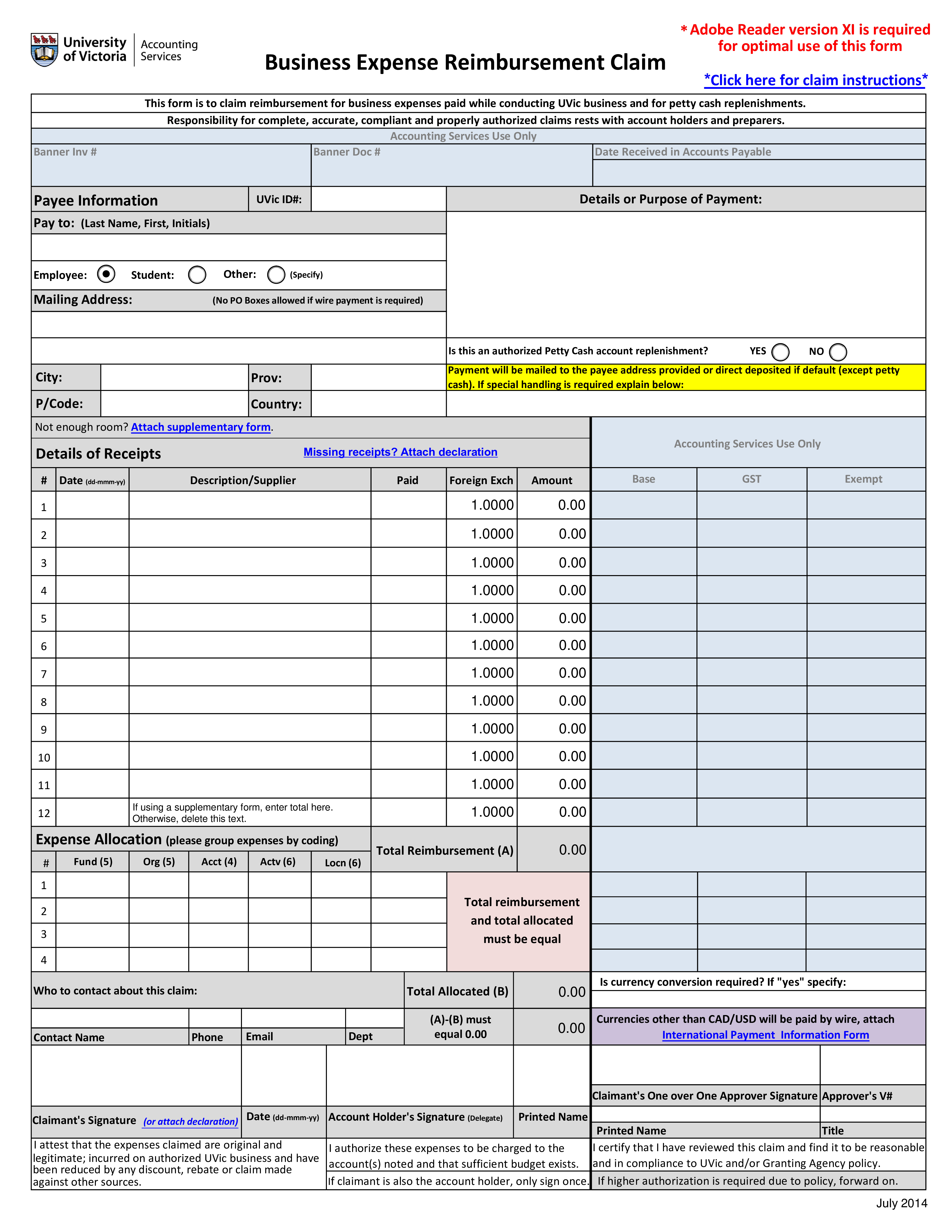 business reimbursement form template