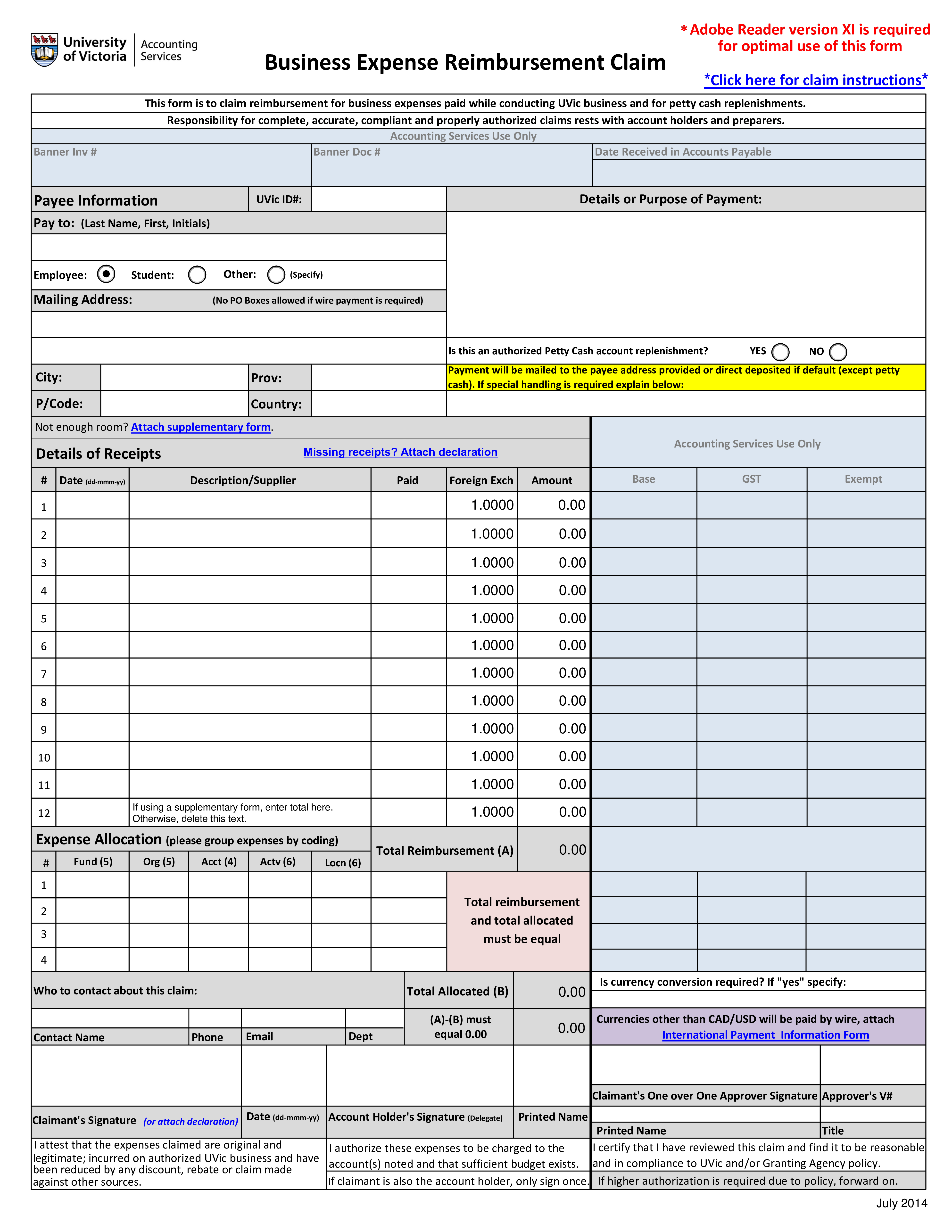 business reimbursement form Hauptschablonenbild