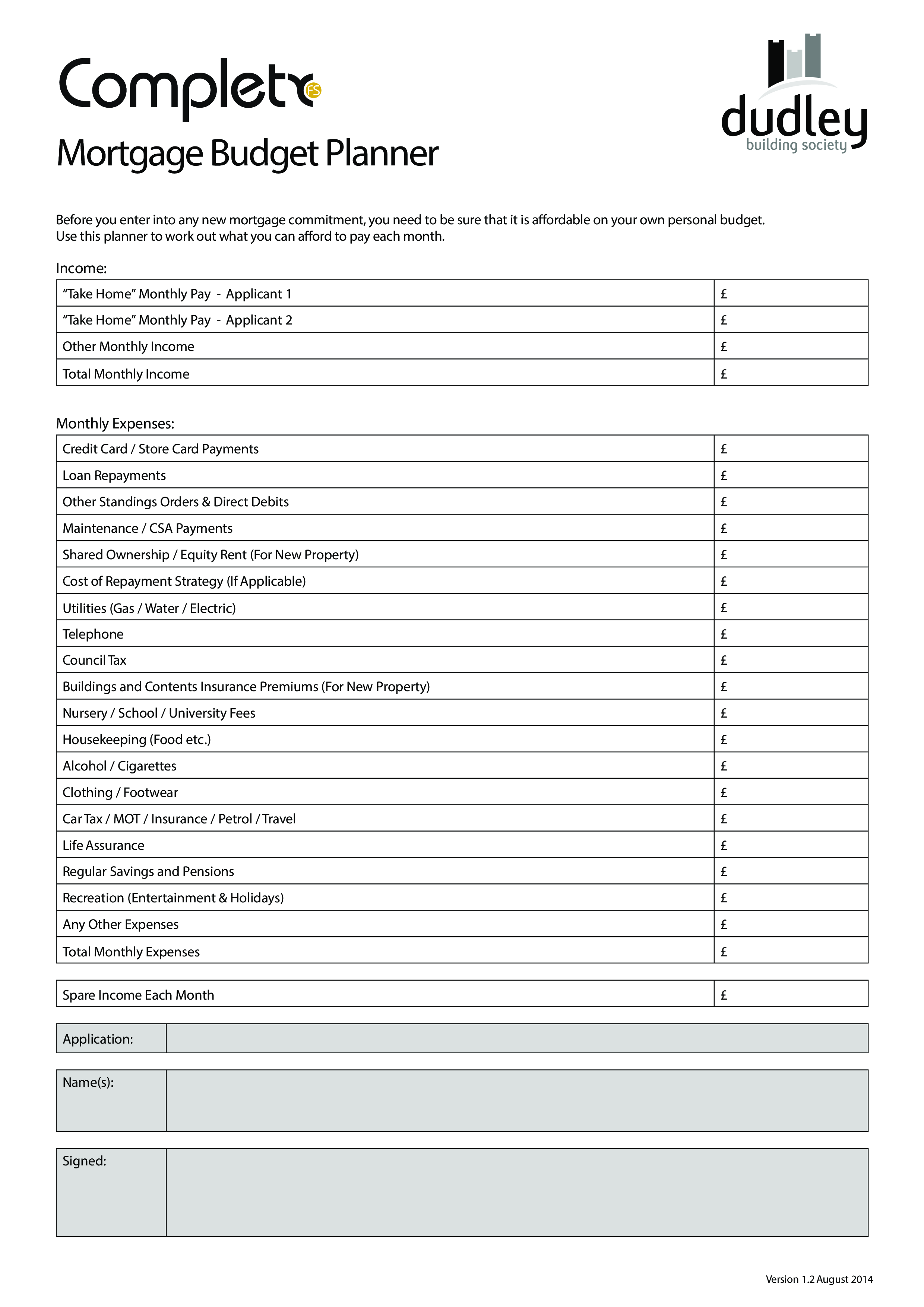 printable mortgage budget planner modèles