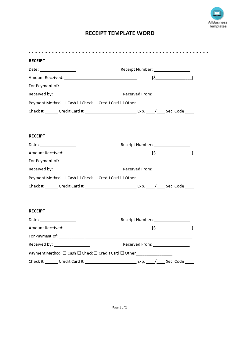 receipt template word template