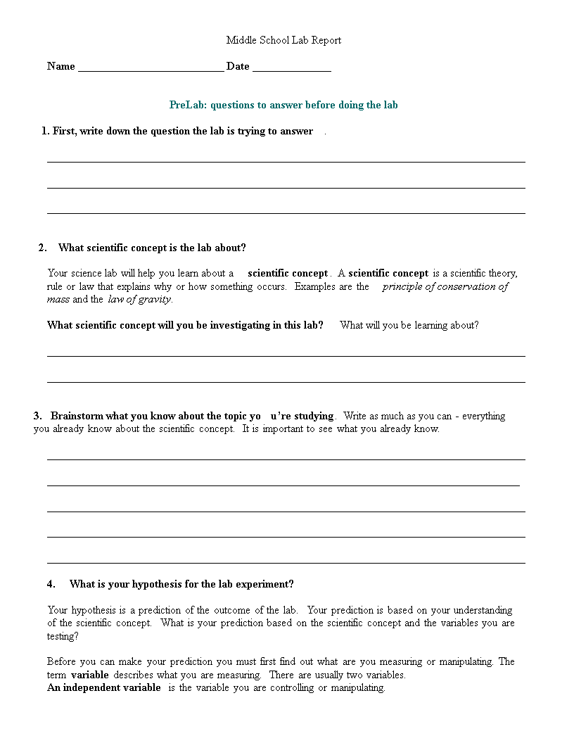 Kostenloses Middle School Lab Report