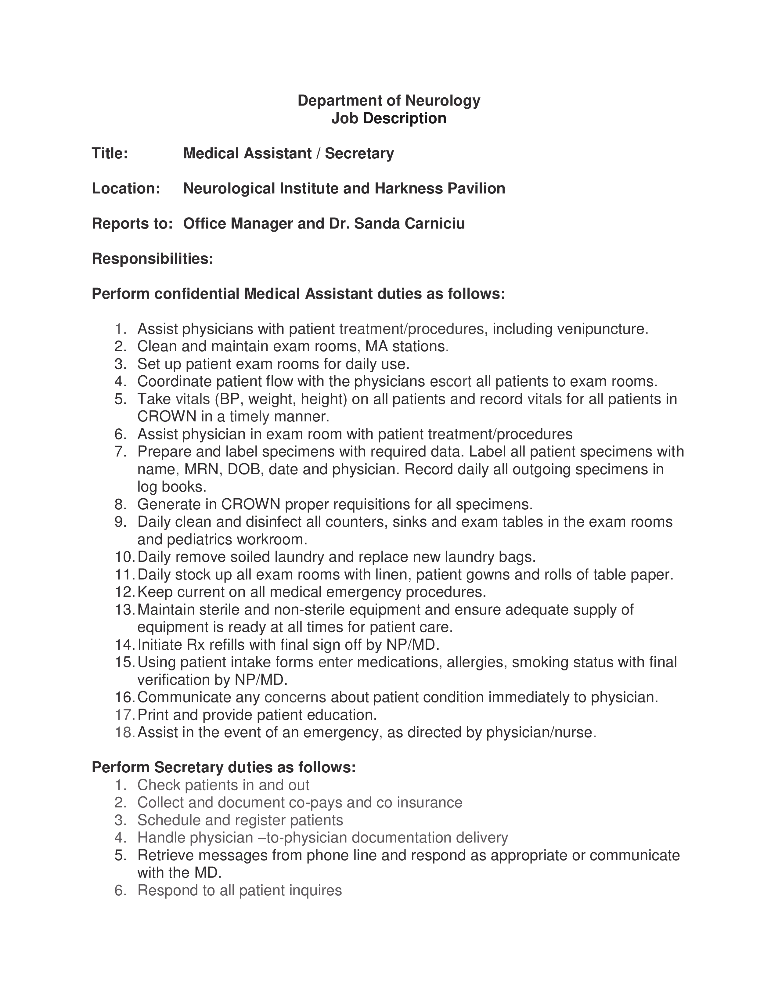 Neurologist Assistant Job Description main image