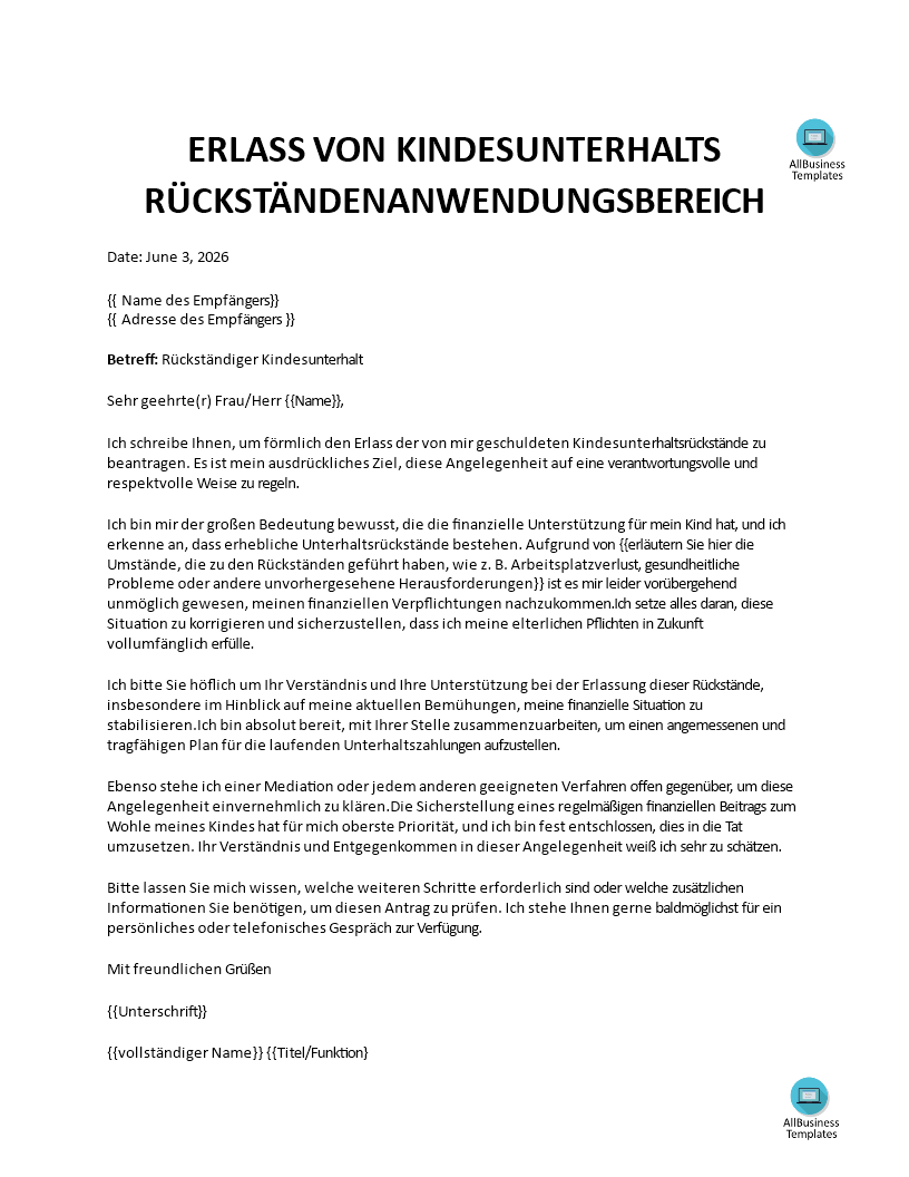 erlass von unterhaltsrückständen Hauptschablonenbild