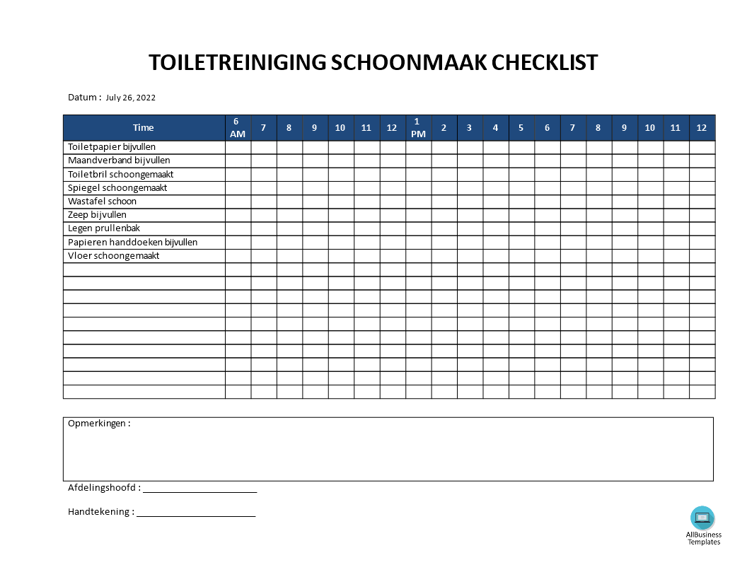 Kostenloses Toiletreiniging Controlelijst Model