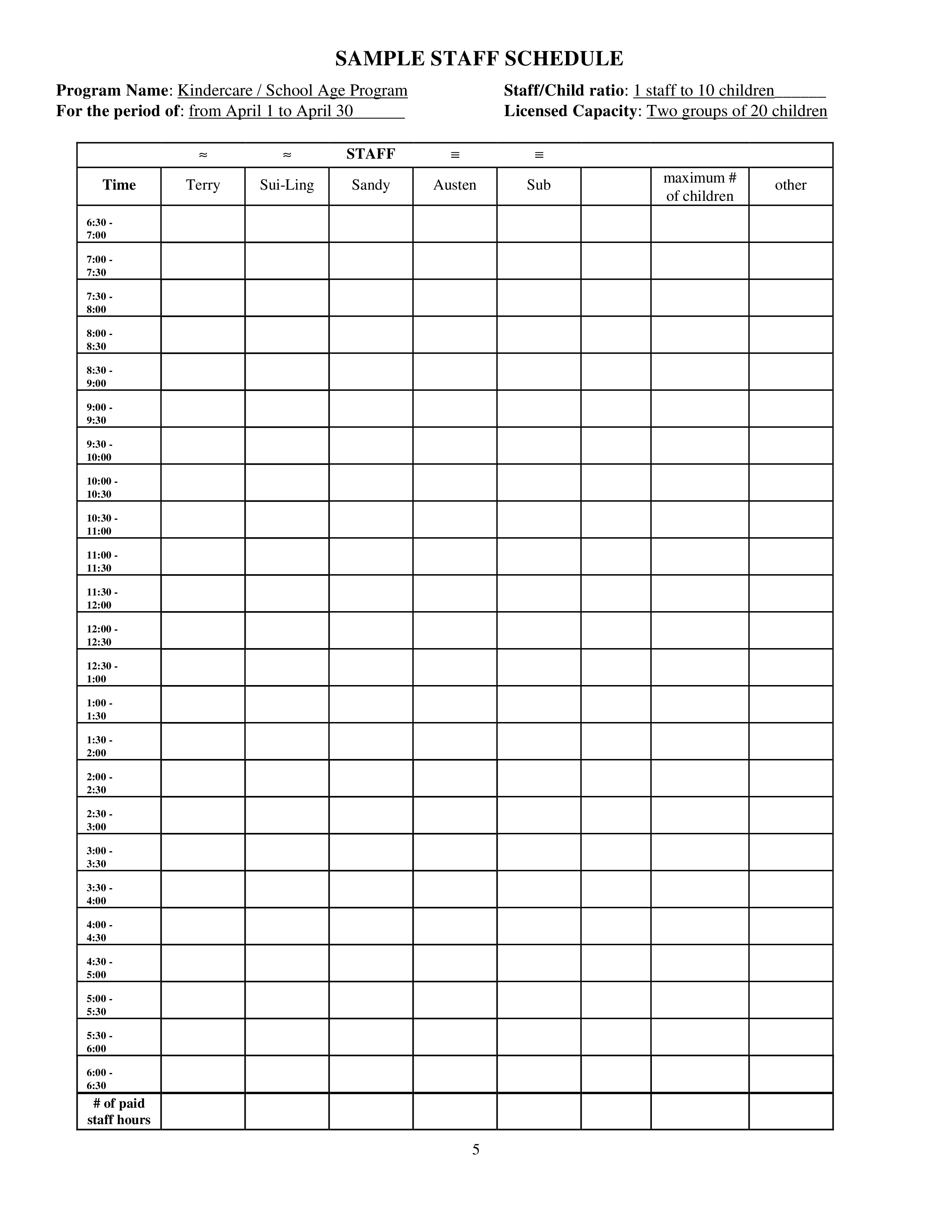 Staff Schedule Templates at allbusinesstemplates com