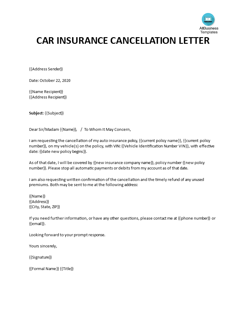 car insurance cancellation letter template