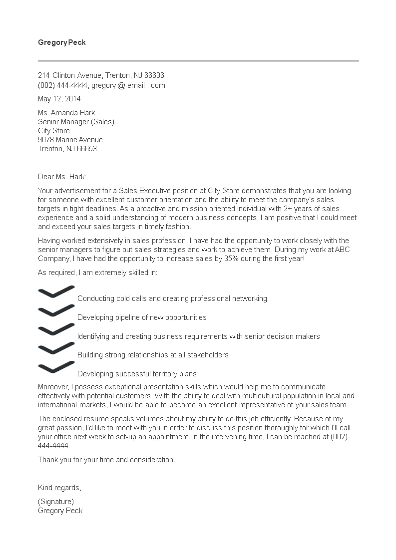 Executive Cover Letter Template