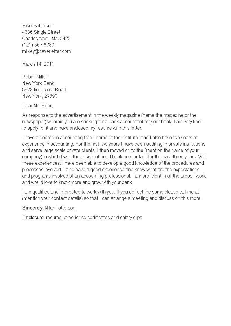 bank accountant cover letter template