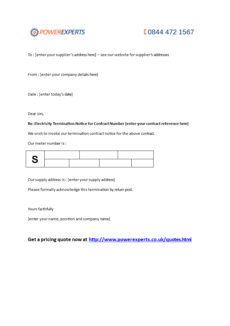 electricity contract termination letter template