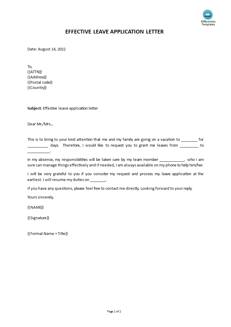 sample leave application letter for personal reason