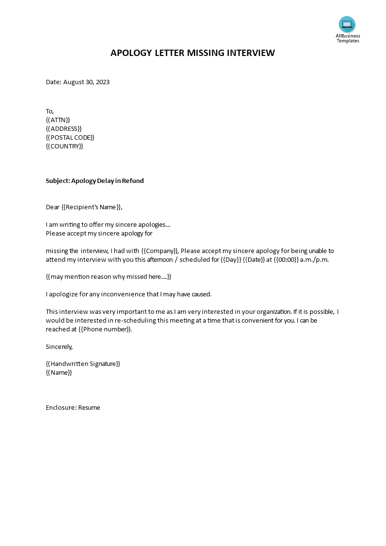 Job Interview Apology Letter | Templates at allbusinesstemplates.com