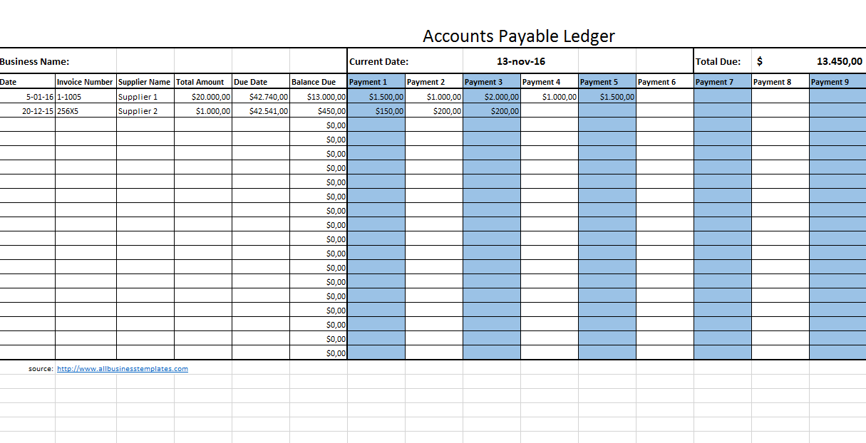 accounts payable legder modèles