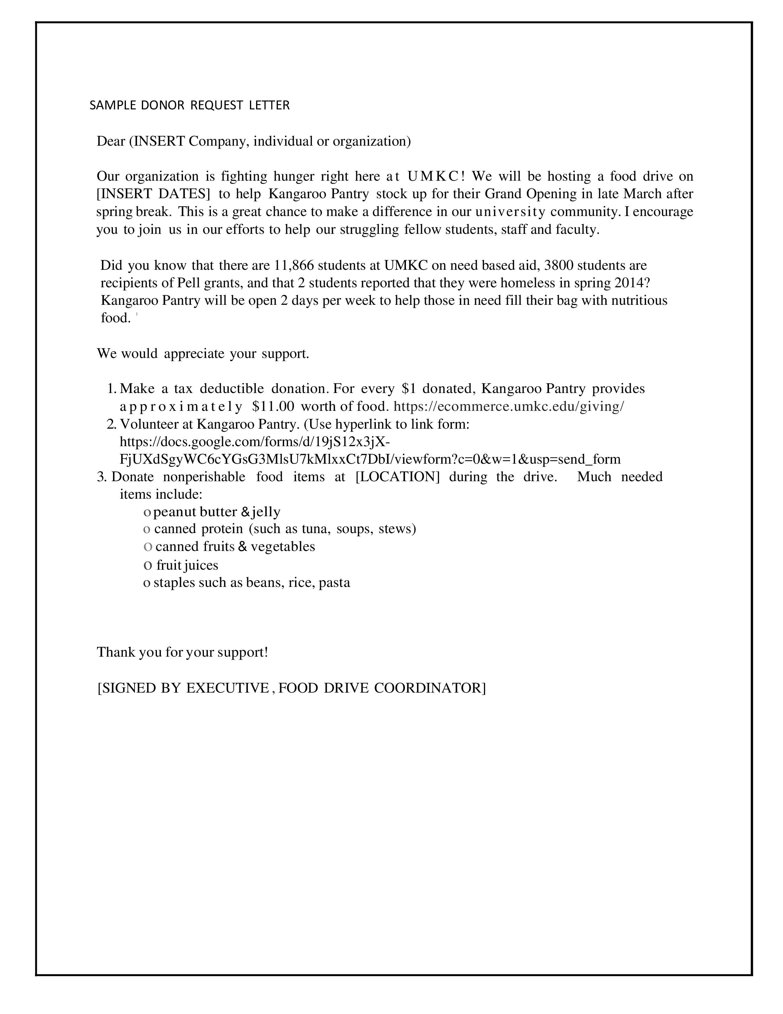 Kostenloses Sample Donor Request Letter