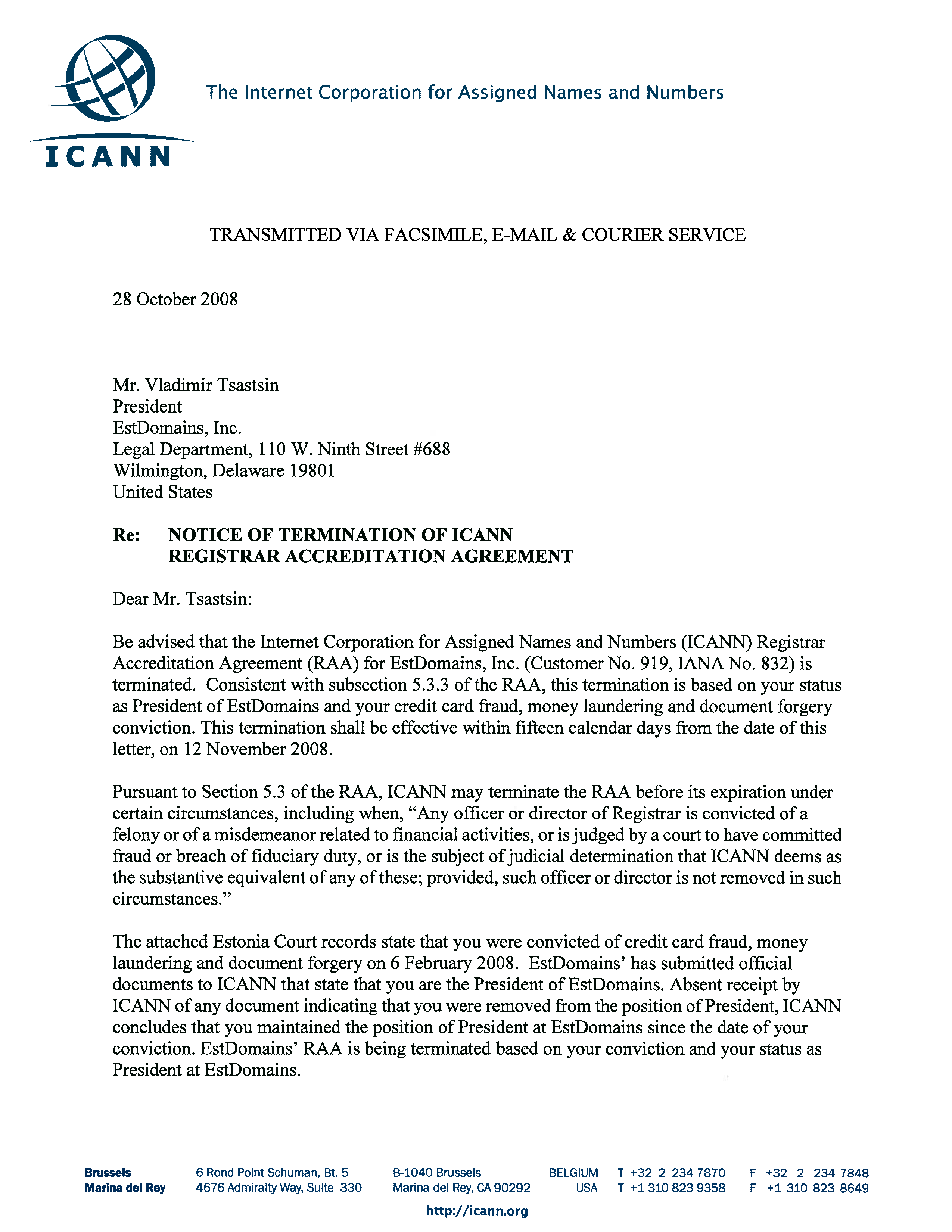 official notice of termination letter modèles