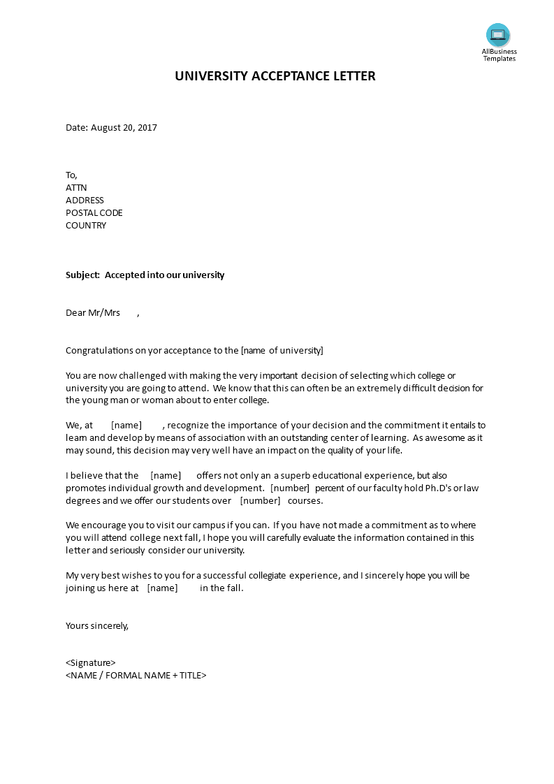 university acceptance letter voorbeeld afbeelding 