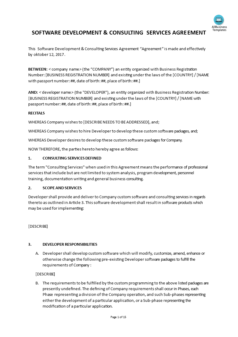 software development and consulting services agreement template