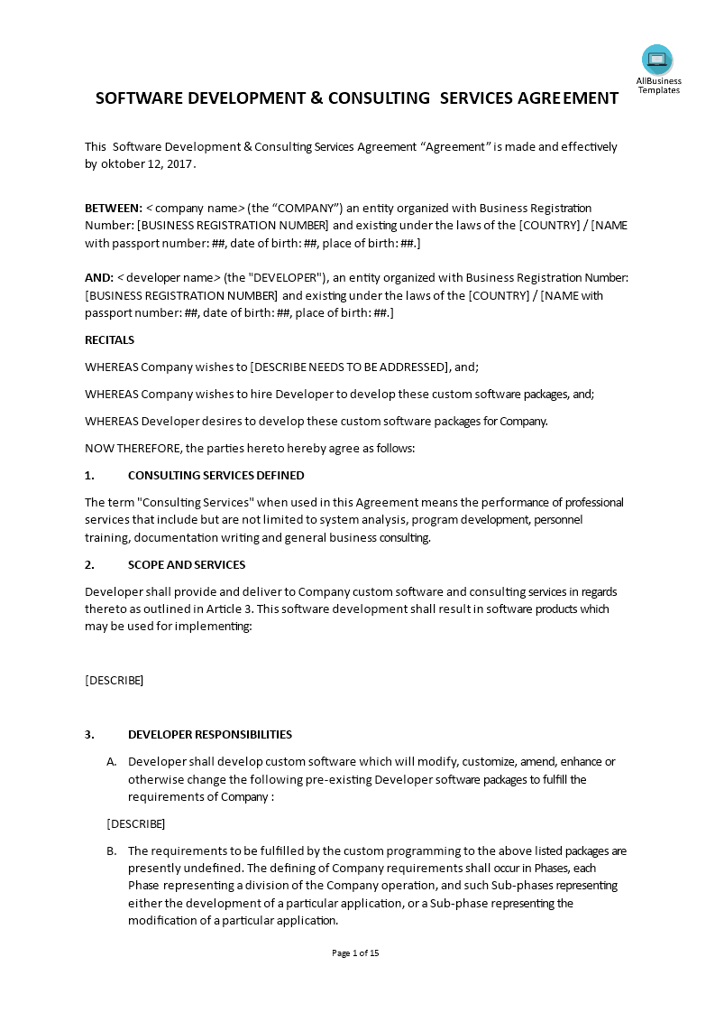 Developer Agreement Template