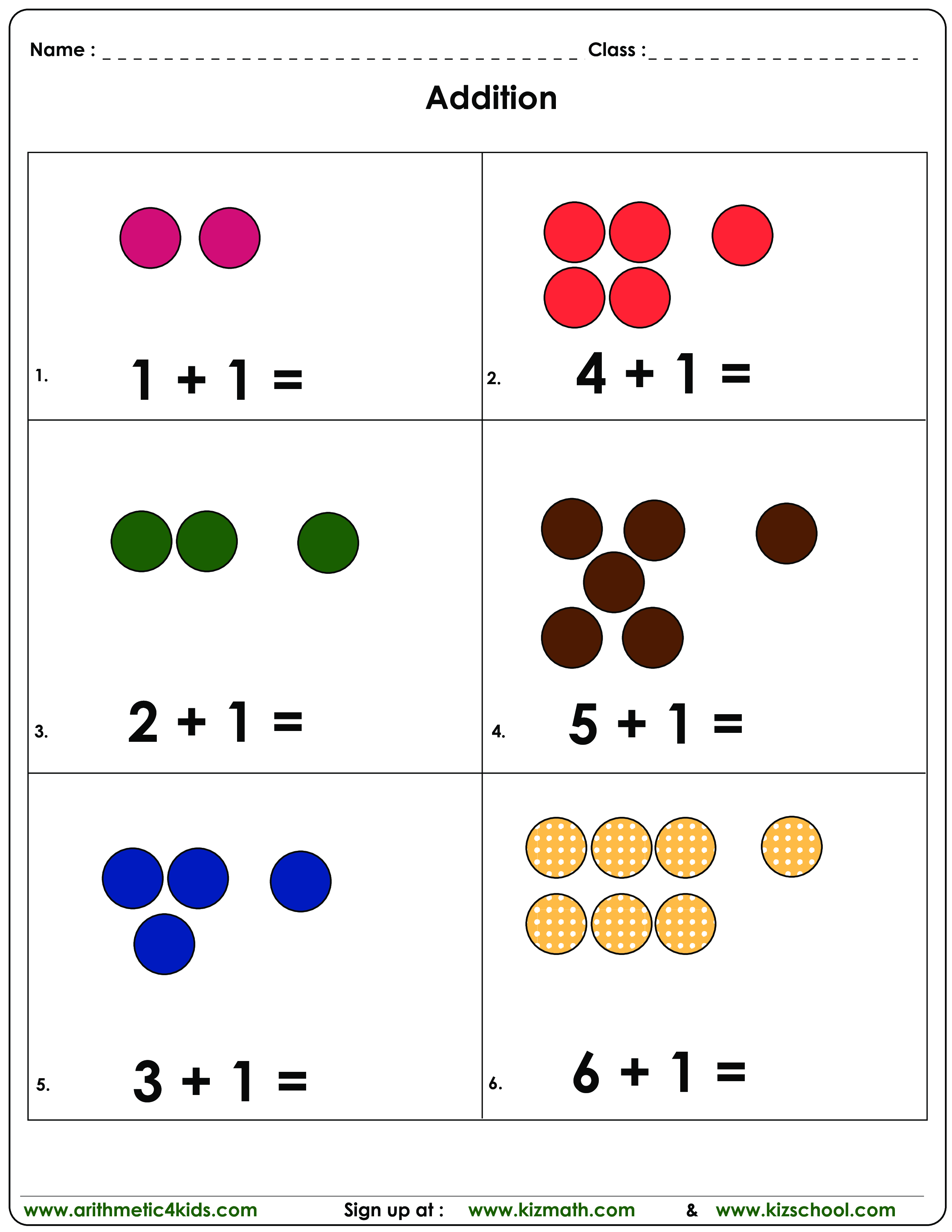 Add 1 To Other Numbers Up To 6 With Dots 模板