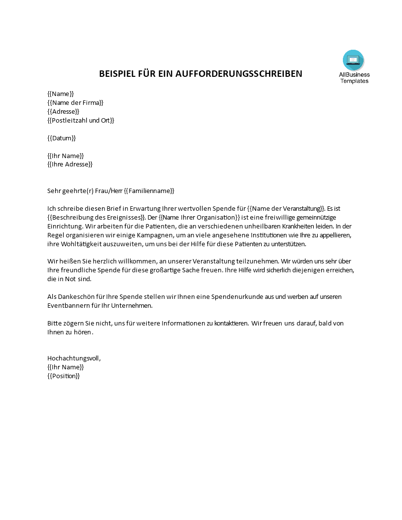 format eines aufforderungsschreibens voorbeeld afbeelding 