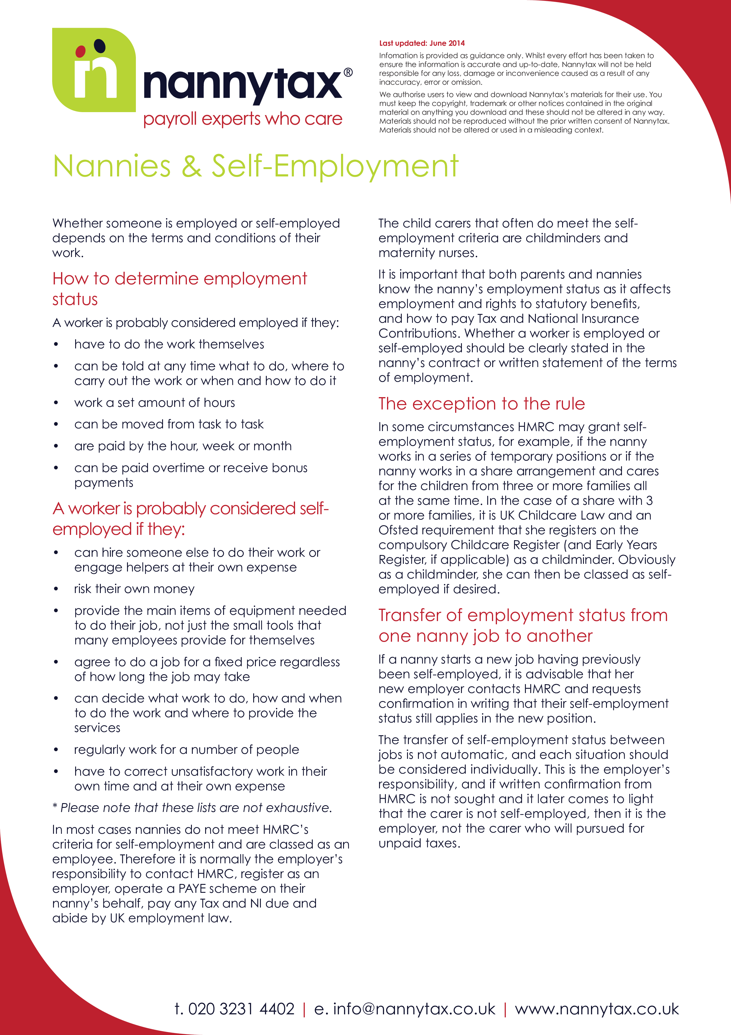 Self Employed Nanny Contract main image