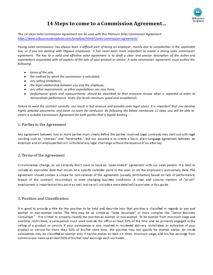 14 steps to make a Commission Agreement checklist 模板