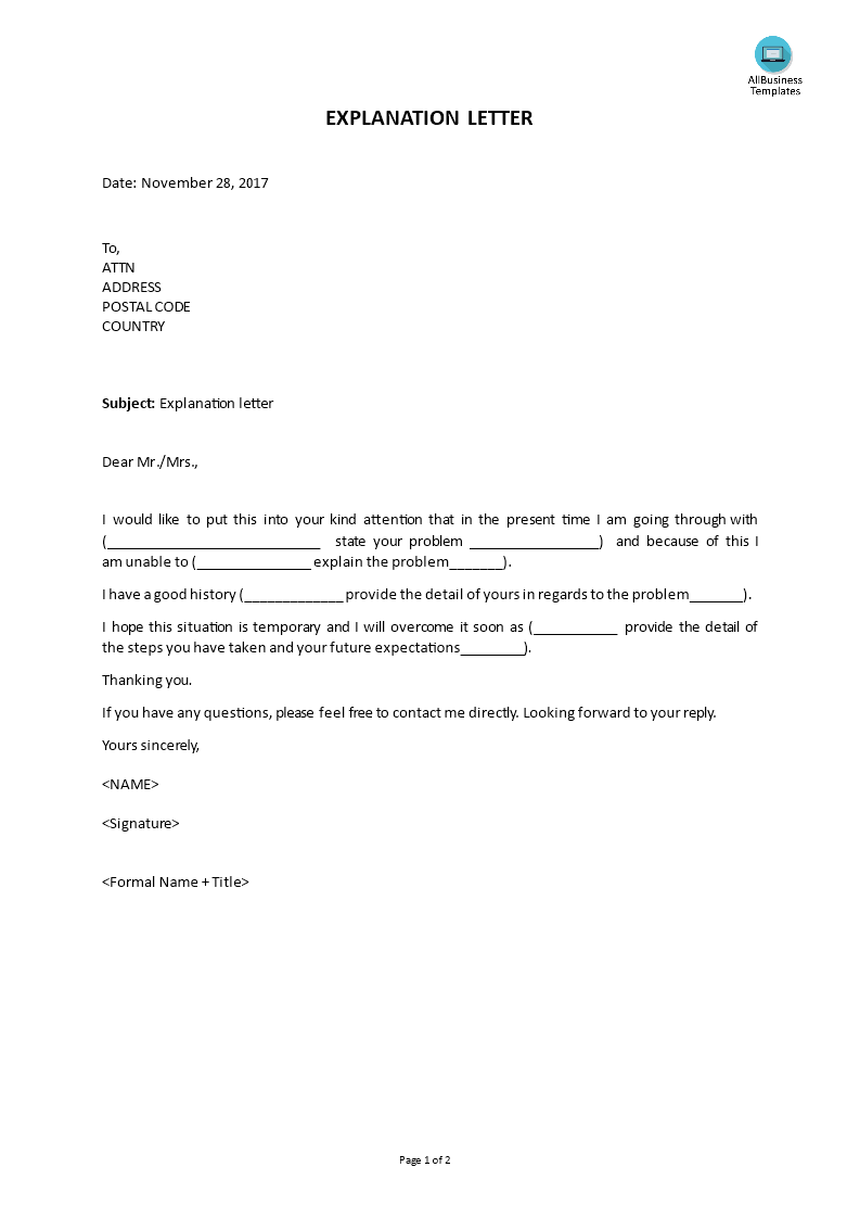 explanation letter template