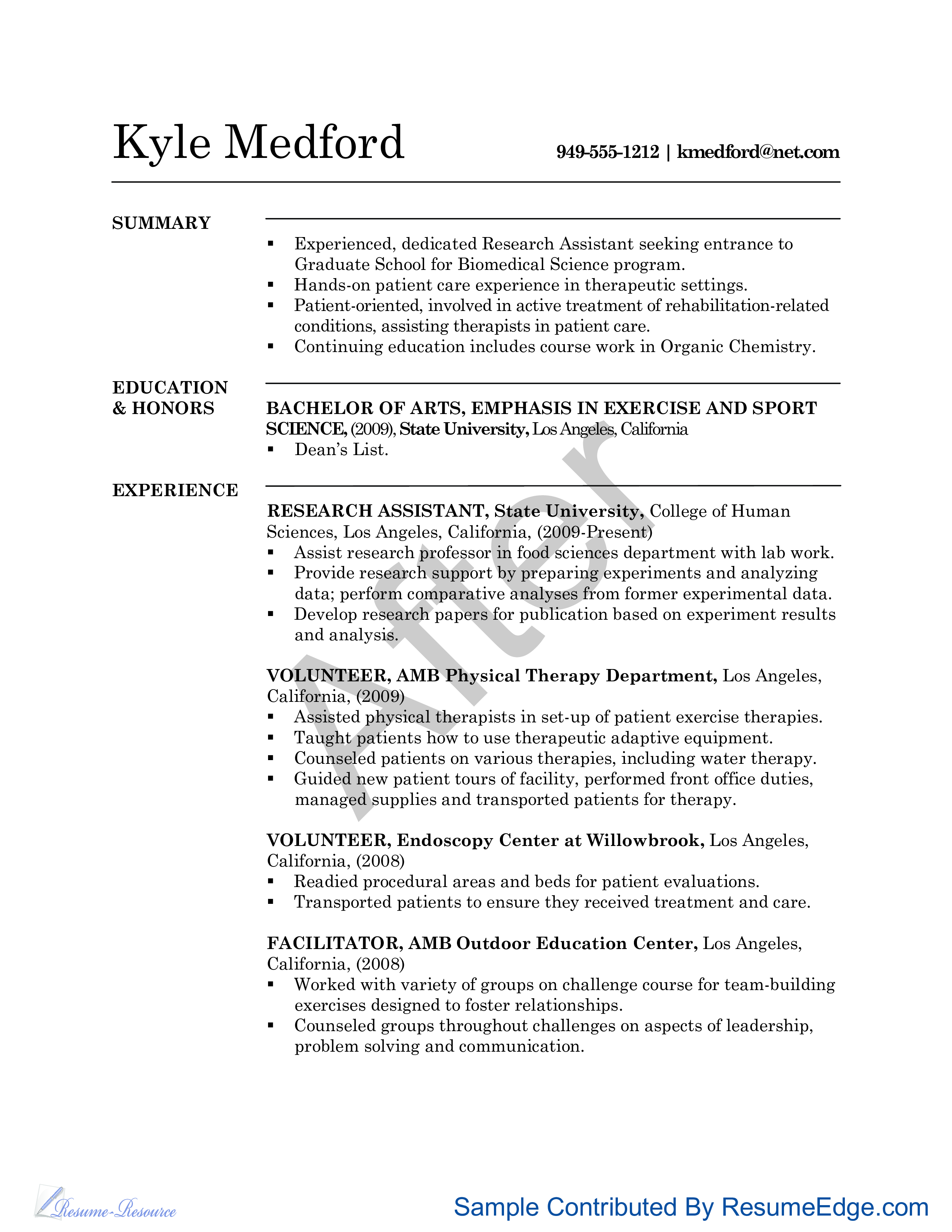 Kostenloses Research Assistant CV Sample