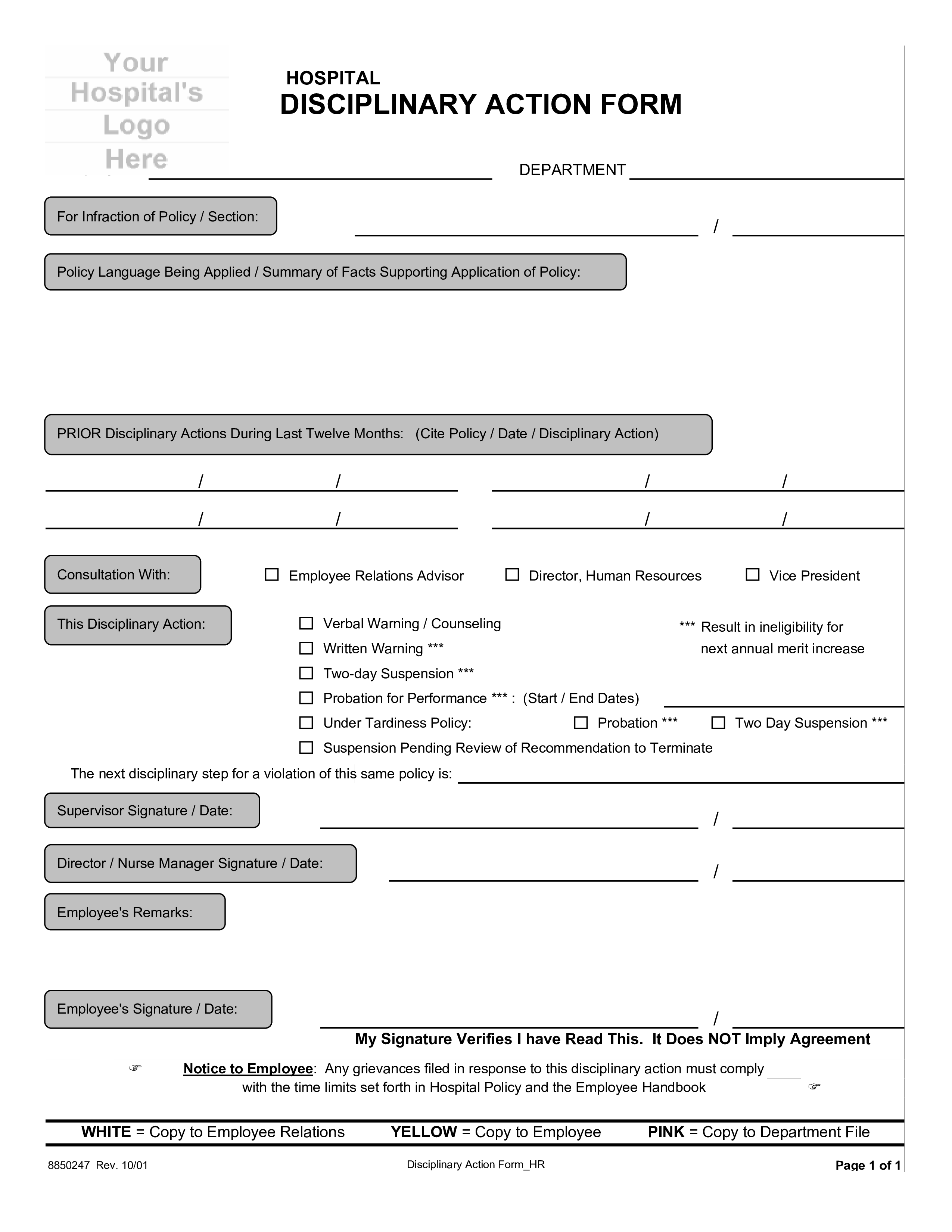 hospital disciplinary action form plantilla imagen principal