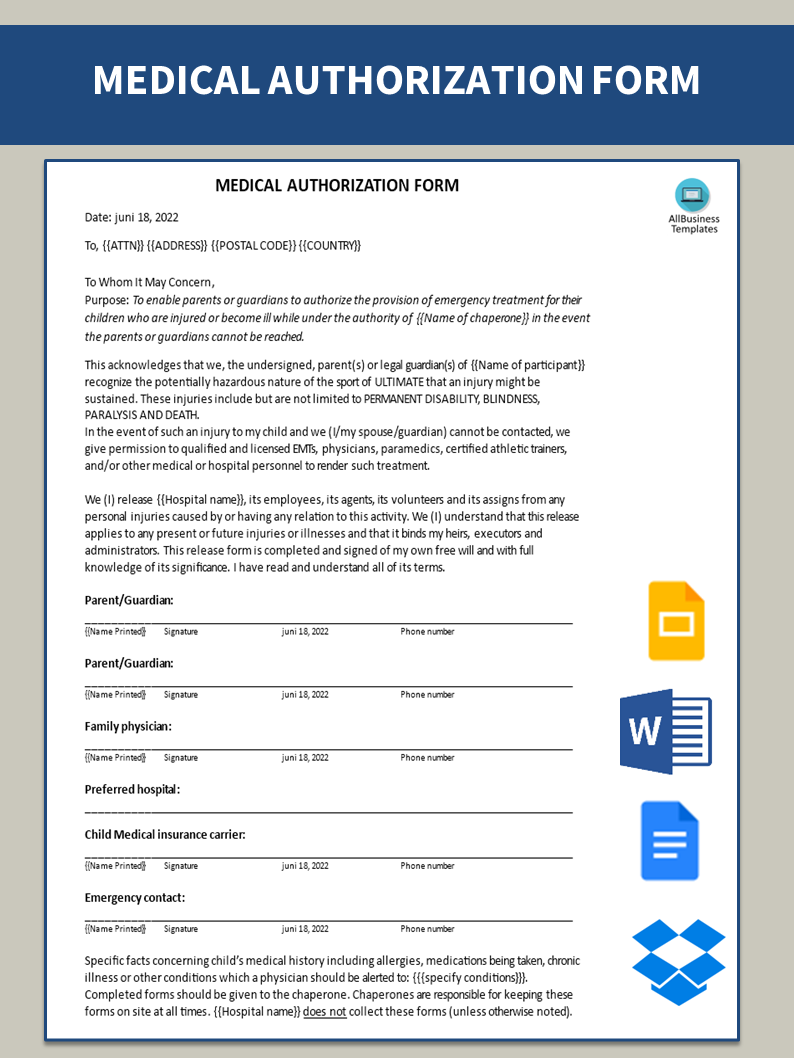 medical authorization form plantilla imagen principal