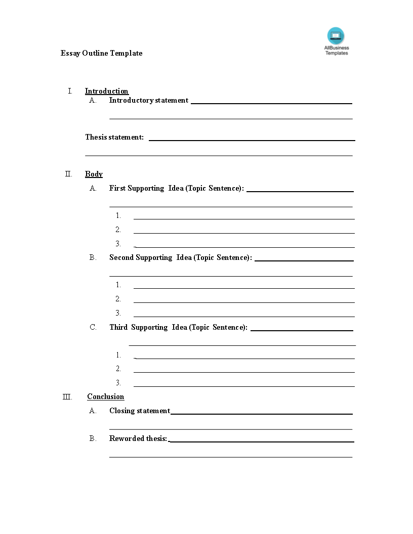 Blank Essay Outline Template Word Templates At Allbusinesstemplates Com