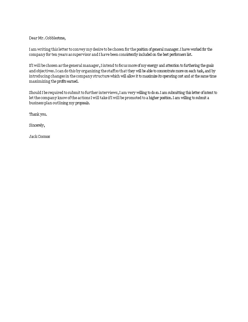 letter of intent for promotion template