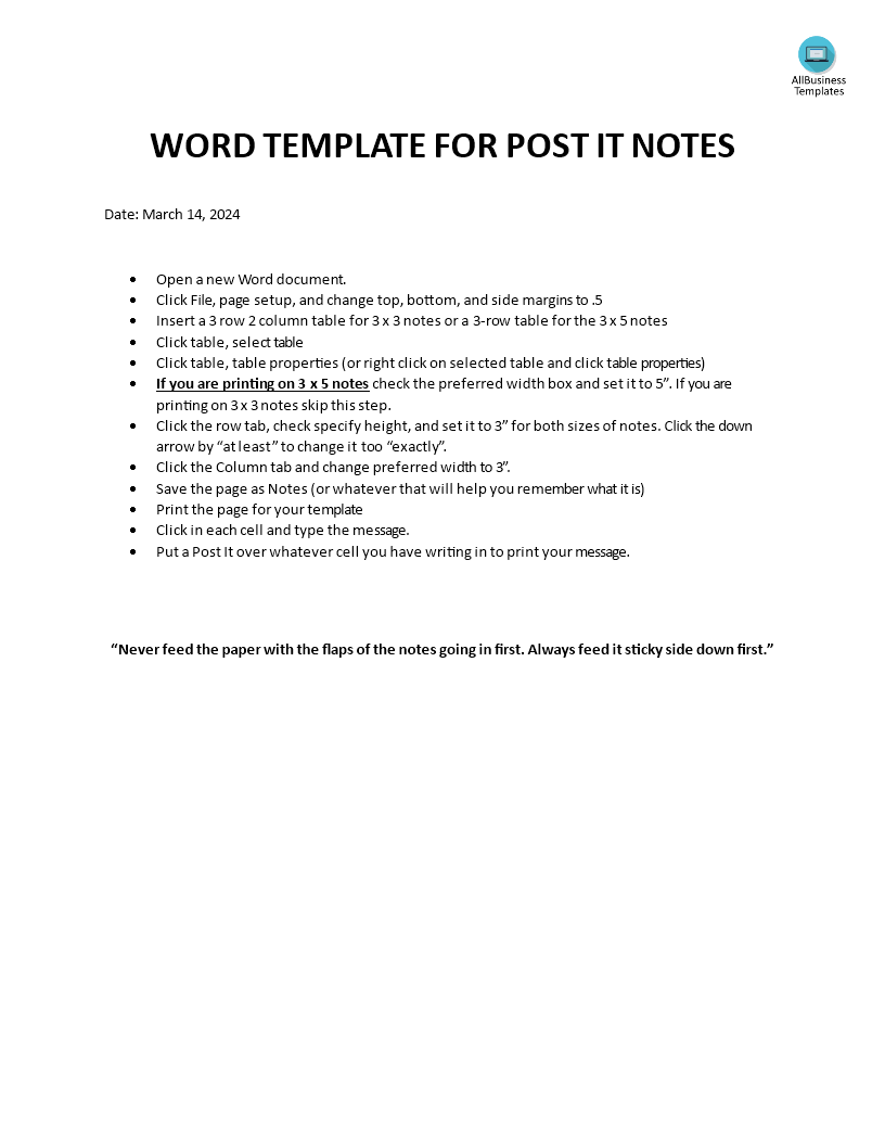 post it note template