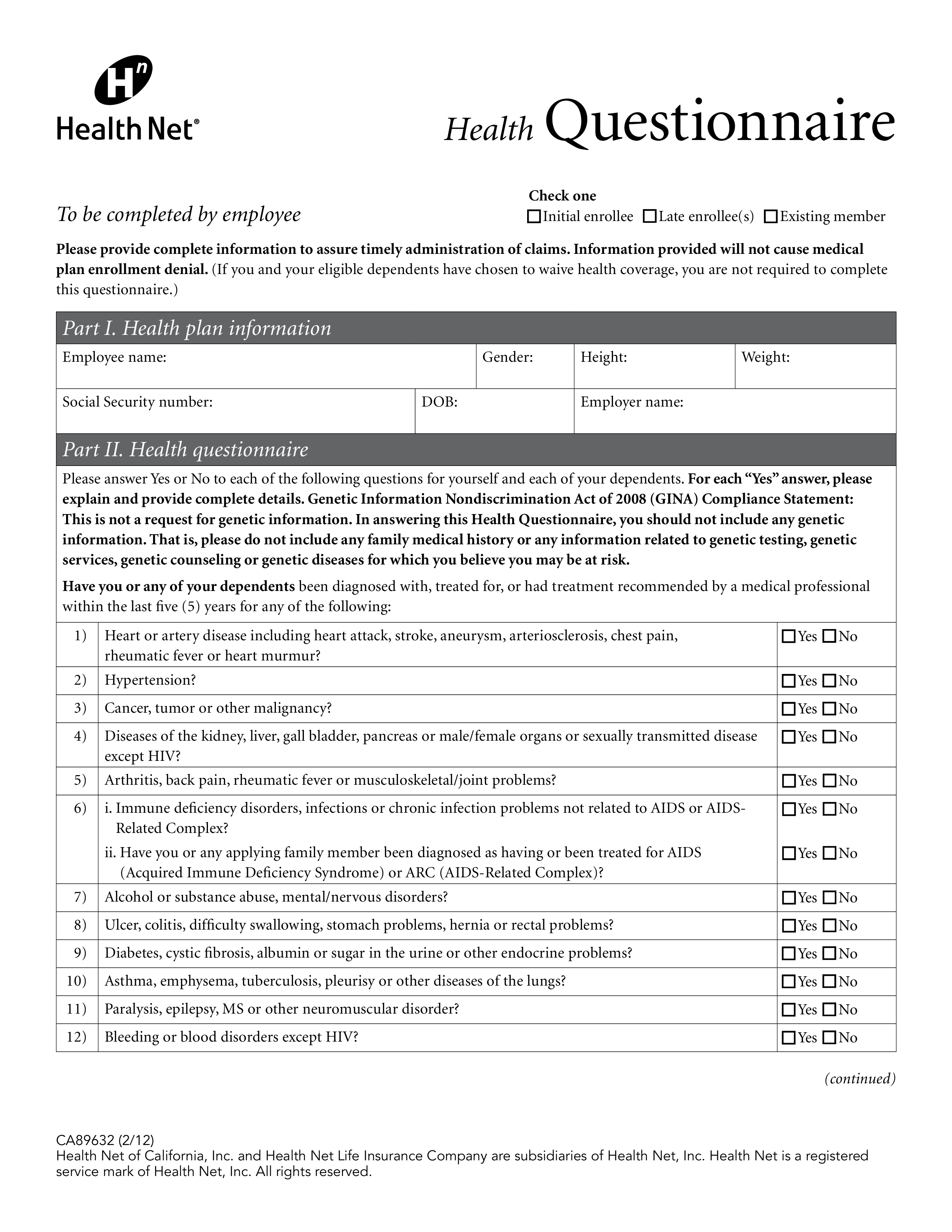 health questionnaire modèles