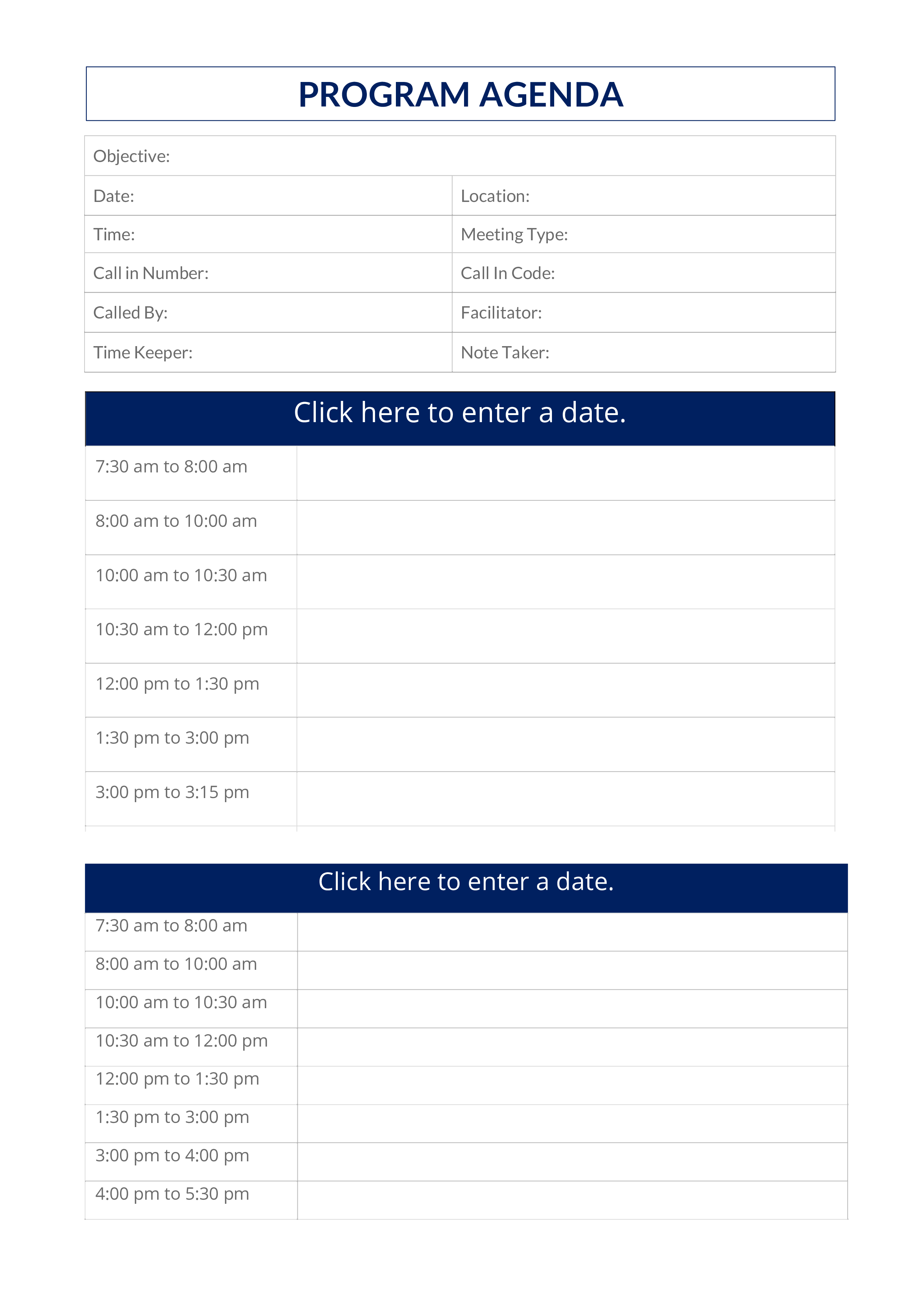 program agenda modèles