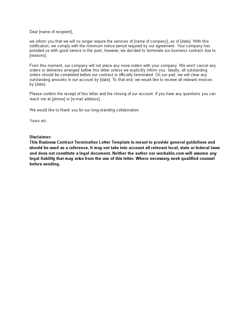 business contract termination letters template