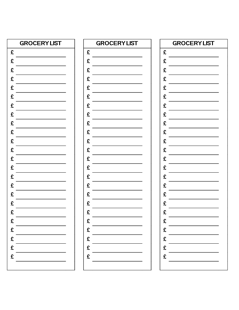grocery list template template