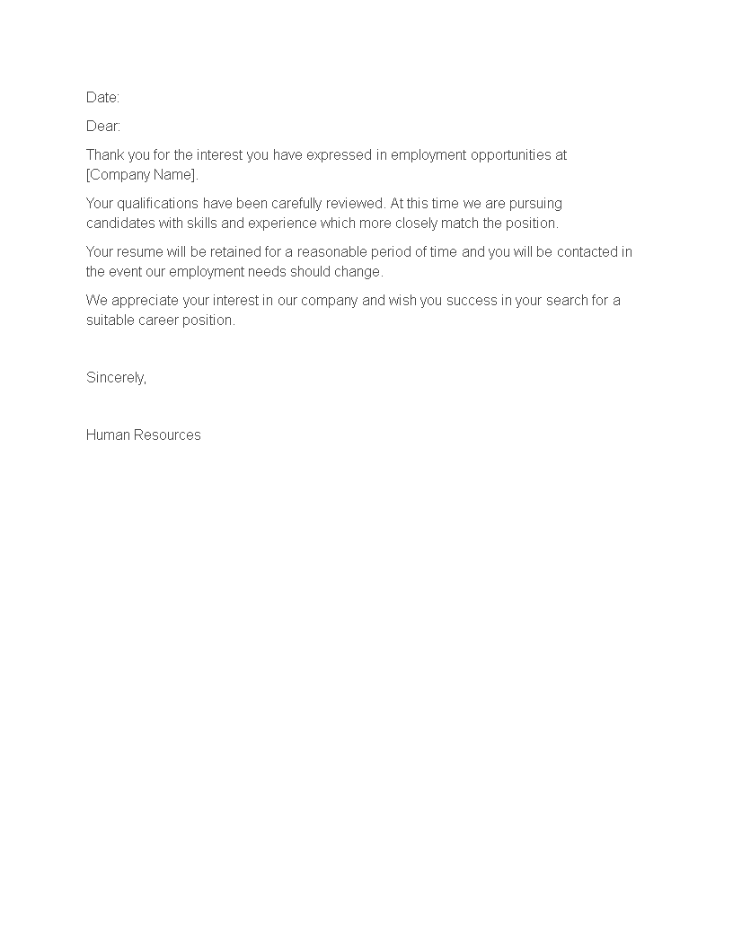 job applicant rejection letter before interview Hauptschablonenbild