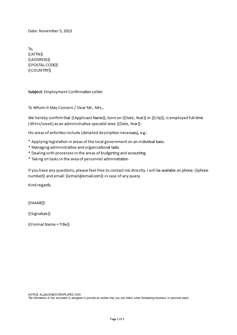 Confirmation Letter Sample For Company