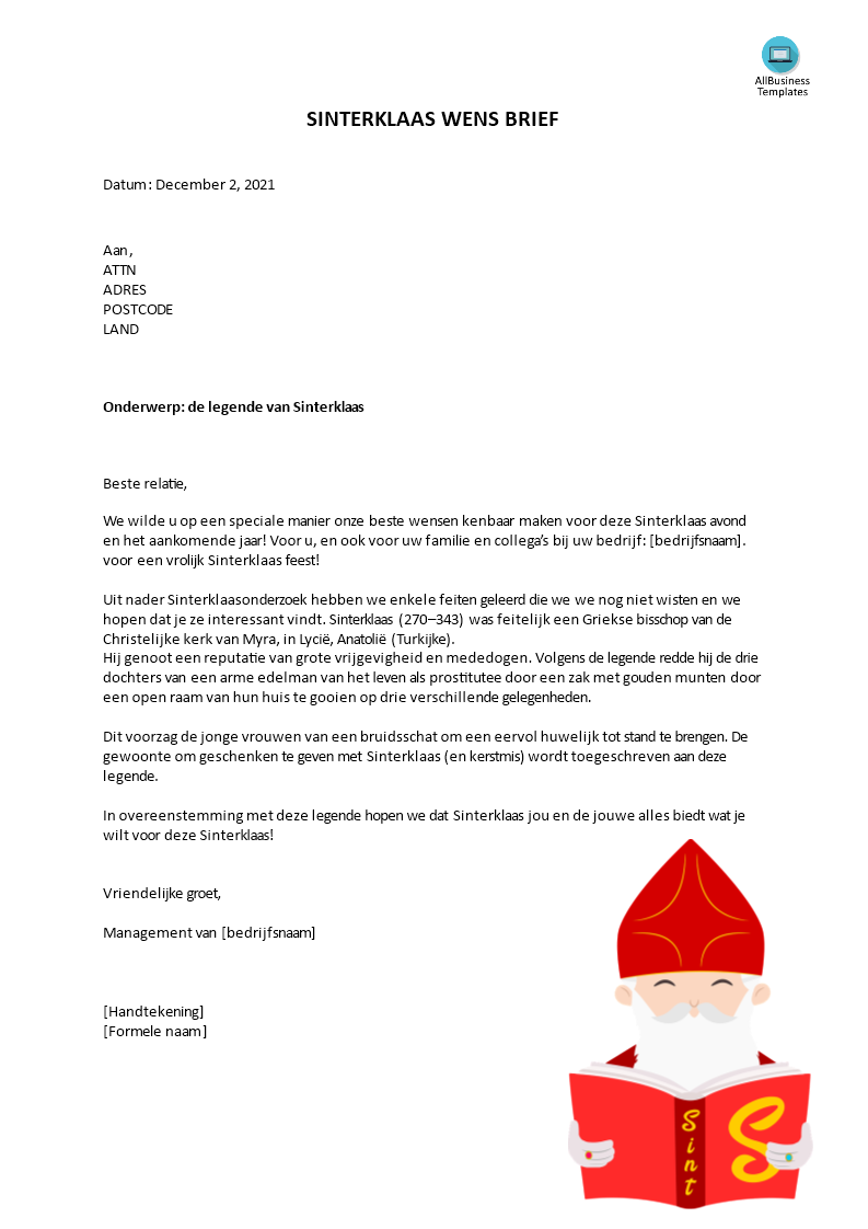 sinterklaas wensbrief Hauptschablonenbild